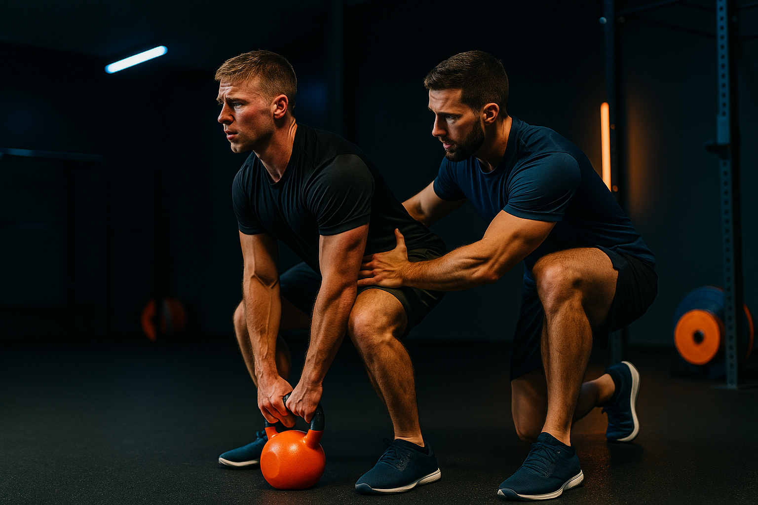 Coach correcting athlete’s form